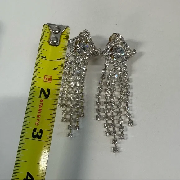 Ladies vintage stunning art deco faux diamond rhinestone clip‎ on earrings - Picture 3 of 5